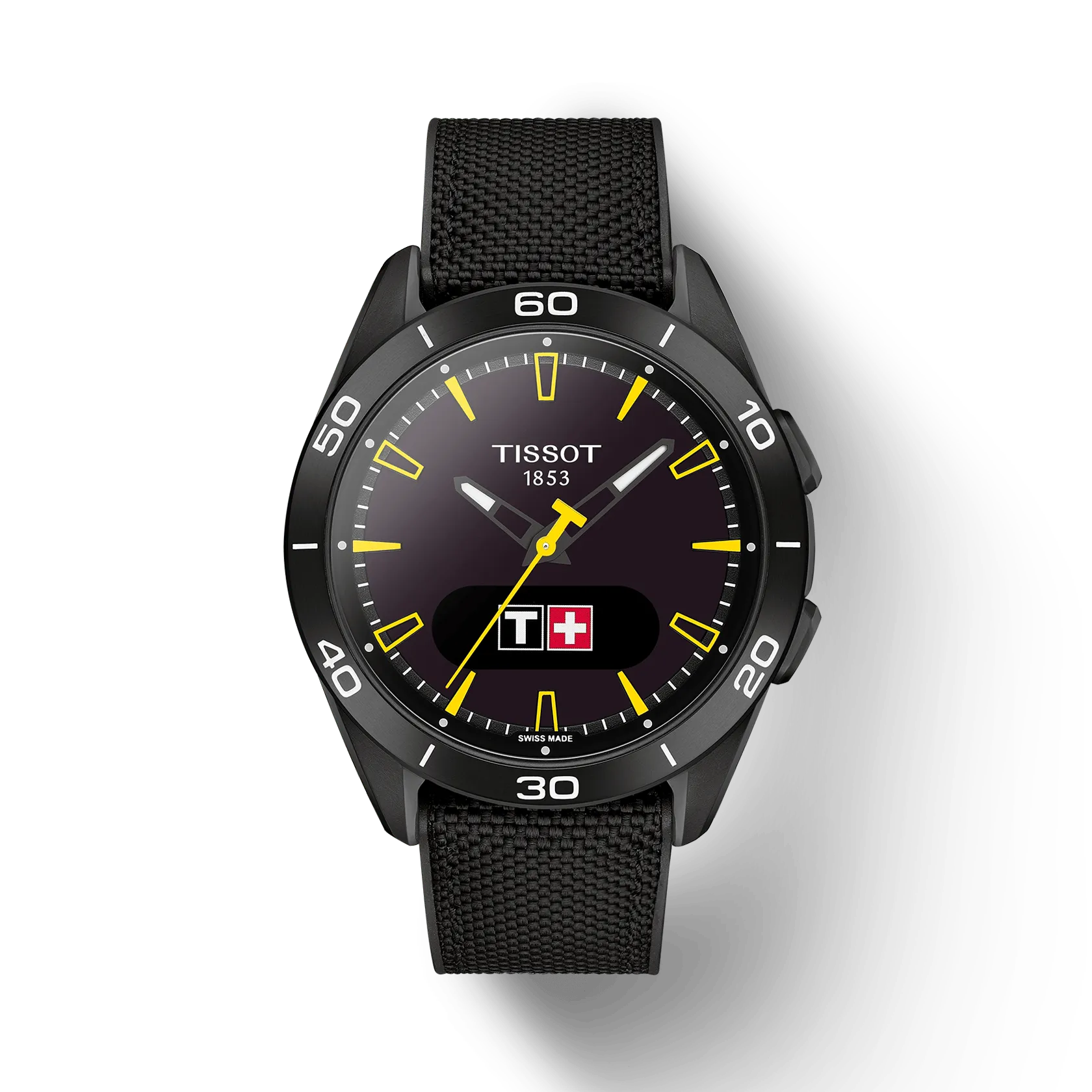Front view of the watch Tissot T-Touch Connect Sport Jungfraubahn with shadow