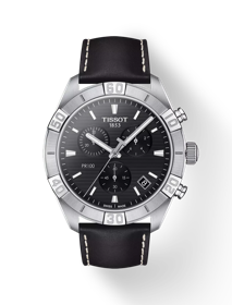 Vue de face de la montre Tissot PR 100 Sport Gent Chronograph avec ombre