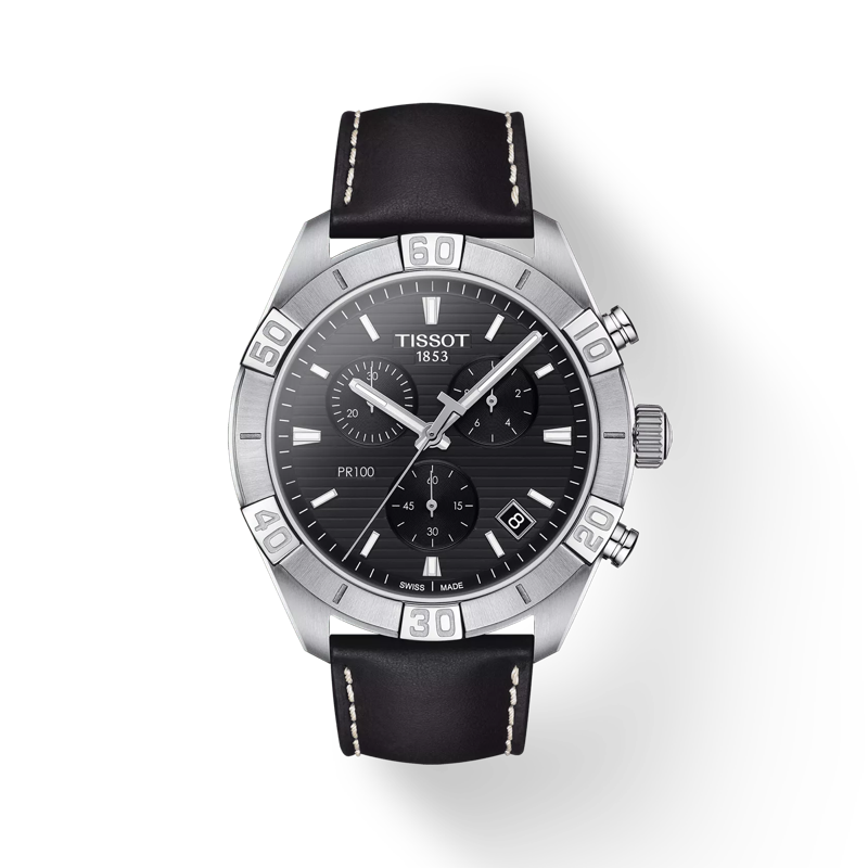Front view of the watch Tissot PR 100 Sport Gent Chronograph with shadow