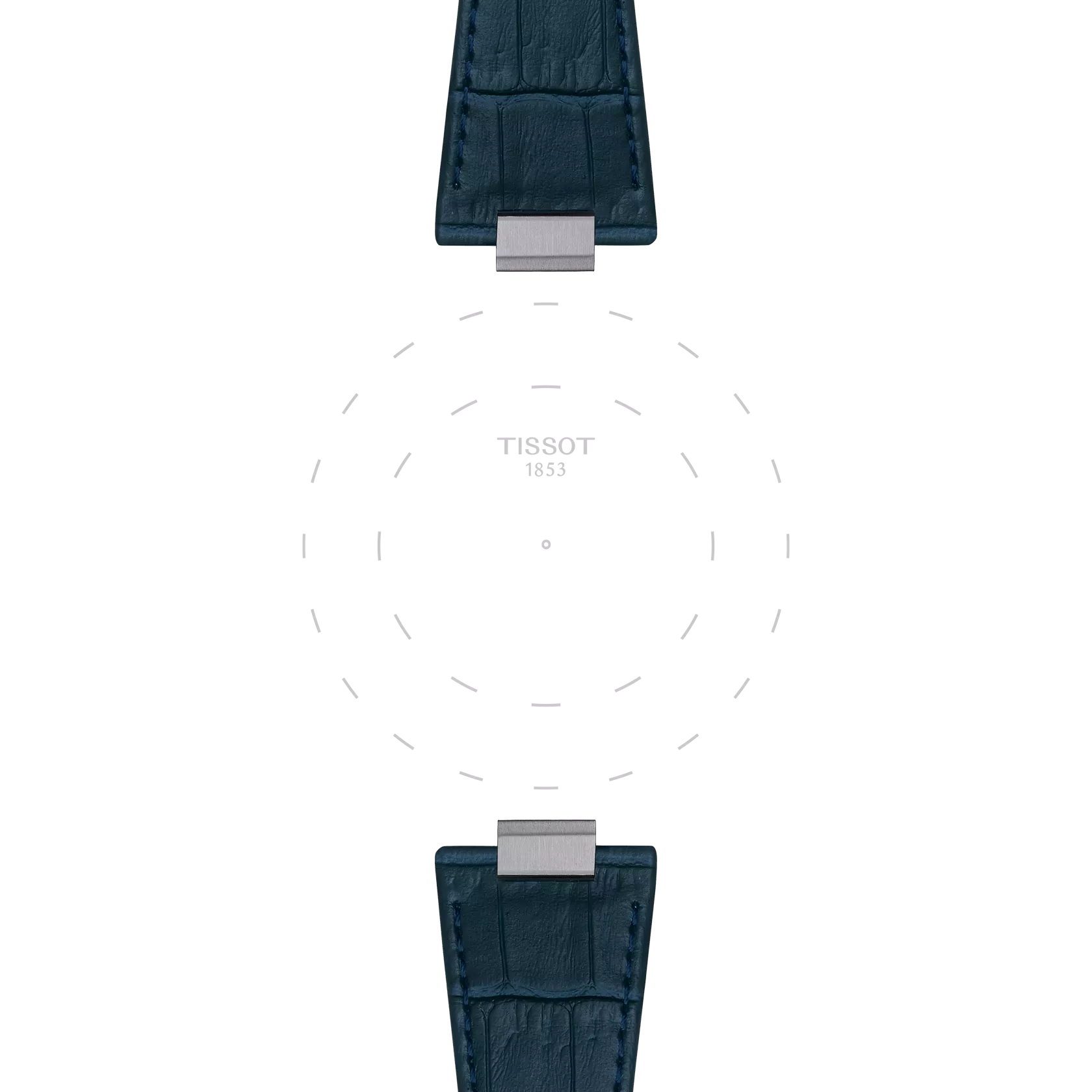 Focus on the lugs of Tissot Official Dark Blue PRX 40mm Leather Strap With Steel Endpiece