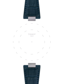 Focus on the lugs of Tissot Official Dark Blue PRX 40mm Leather Strap With Steel Endpiece