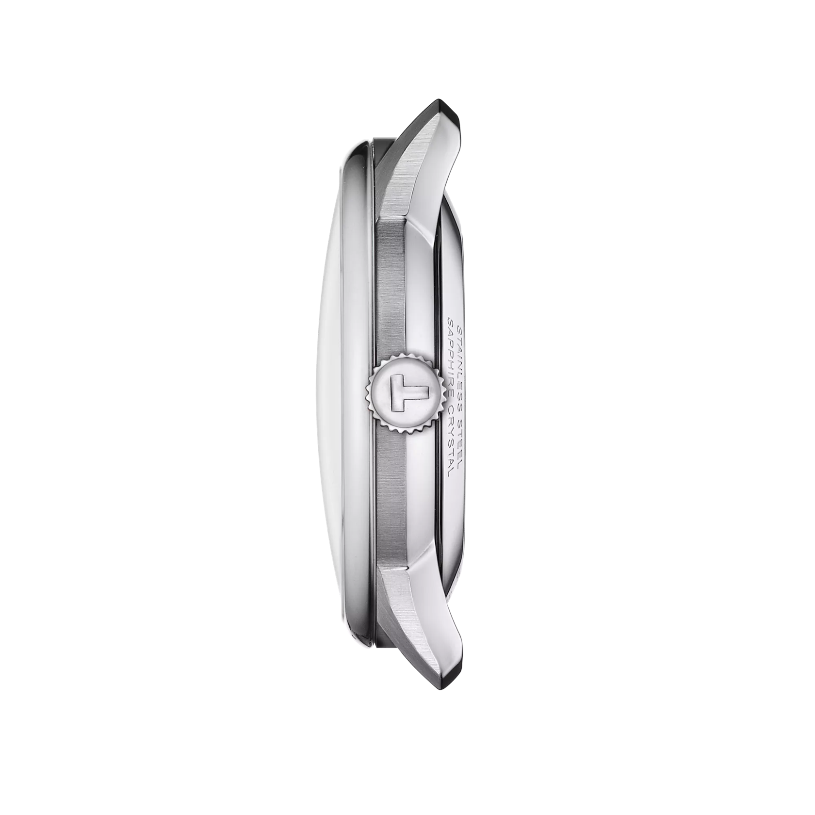 Profile view of the watch case Tissot Chemin des Tourelles Powermatic 80 39 mm
