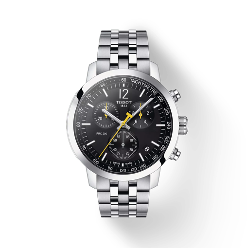 Front view of the watch Tissot PRC 200 Chronograph with shadow