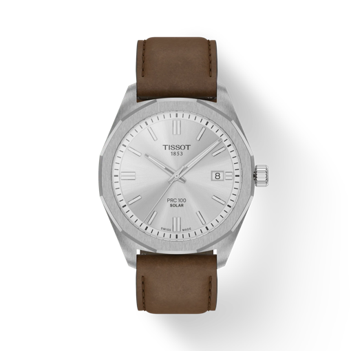 Front view of the watch Tissot PRC 100 Solar Quartz 39mm with shadow
