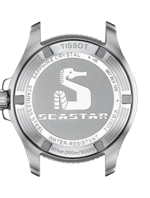 Rückansicht des Gehäuses der Uhr Tissot Seastar 1000 Quartz 36mm