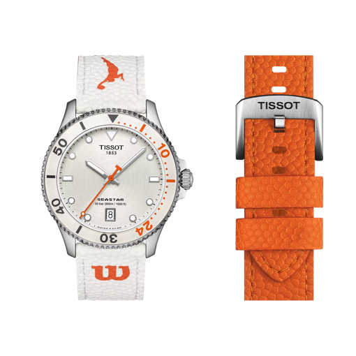 Front view of the watch Tissot Seastar Wilson WNBA with additional bracelet