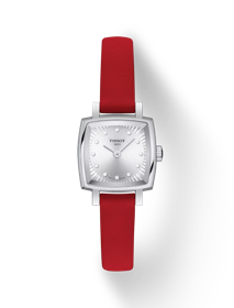 Front view of the watch Tissot Lovely Square Valentines with shadow