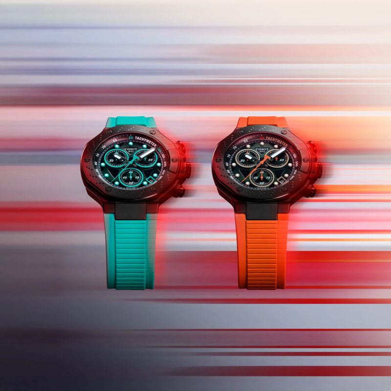 Tissot 競速系列石英計時款 watch on a colored background