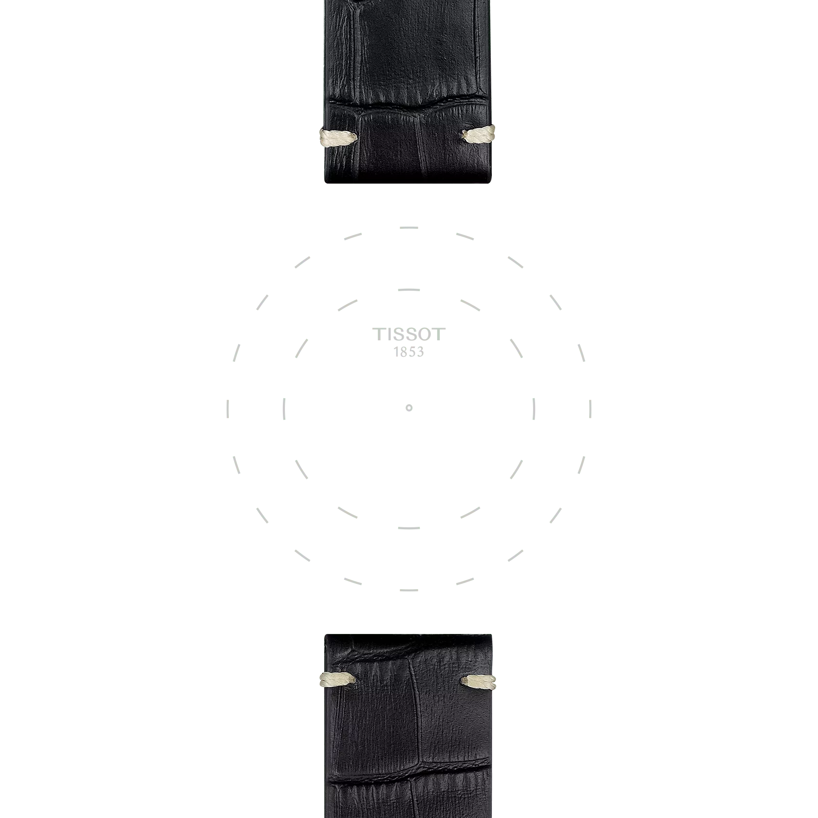 TISSOT ブラック レザーストラップ 22mmのラグのフォーカス