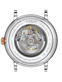 Vista posterior de la caja del reloj Tissot Carson Premium Powermatic 80