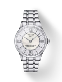 Vue de face de la montre Tissot Chemin des Tourelles Powermatic 80 Lady avec ombre
