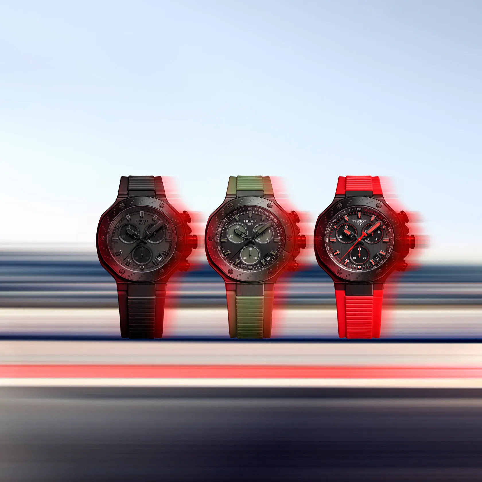 Tissot T-Race Quartz Chronograph watch on a colored background