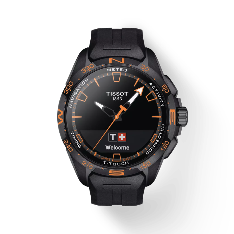 Front view of the watch Tissot T-Touch Connect Solar with shadow