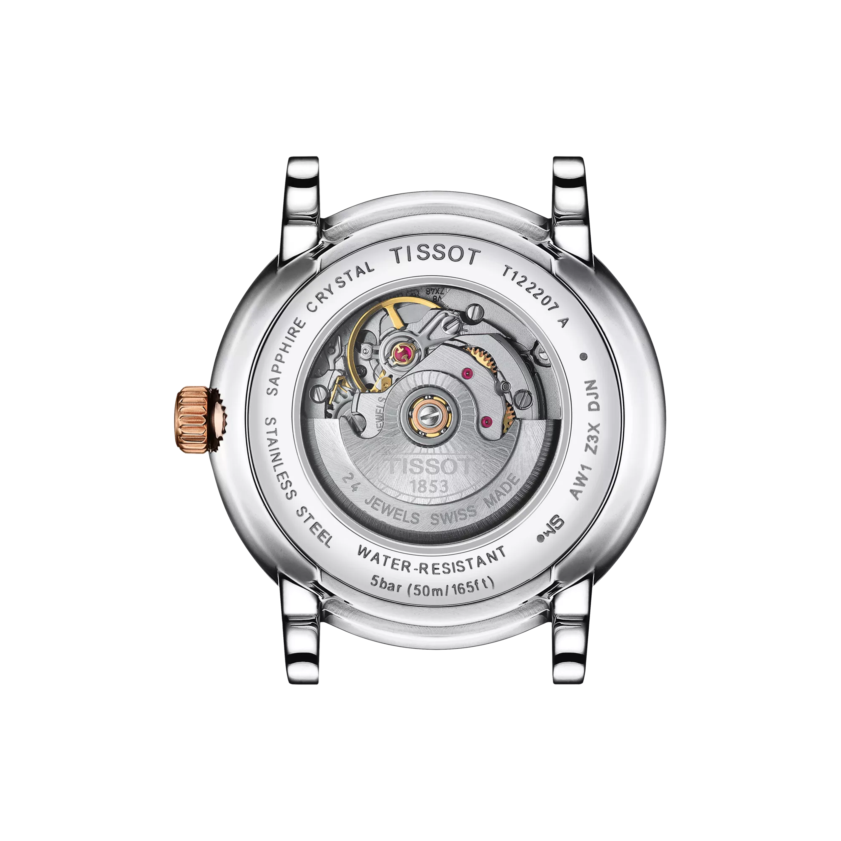 มุมมองด้านหลังของตัวเรือนนาฬิกา Tissot Carson Premium Automatic lady