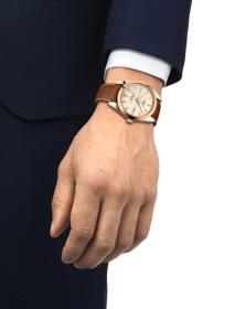 Simulation of the watch TISSOT ジェントルマン オートマティック パワーマティック80 シリシウム 18K ゴールド on a wrist