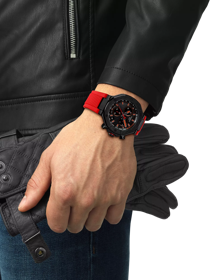 Simulation of the watch Tissot T-Race Quartz Chronograph on a wrist