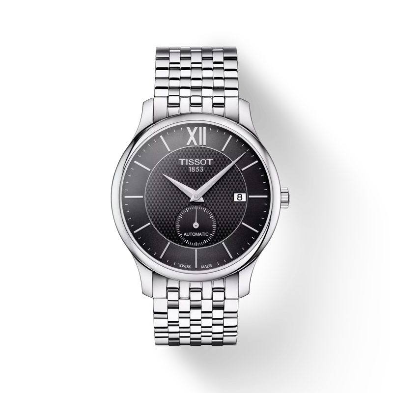 Front view of the watch Tissot Tradition Automatic Small Second with shadow