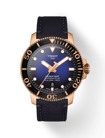 Front view of the watch Tissot Seastar 1000 Powermatic 80 with shadow