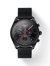 Vue de face de la montre Tissot PR 100 Chronograph avec ombre