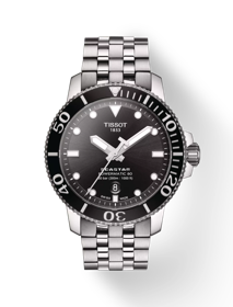Front view of the watch Tissot Seastar 1000 Powermatic 80 with shadow