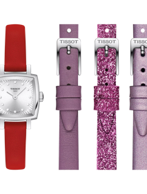 Front view of the watch Tissot Lovely Square Valentines with additional bracelet