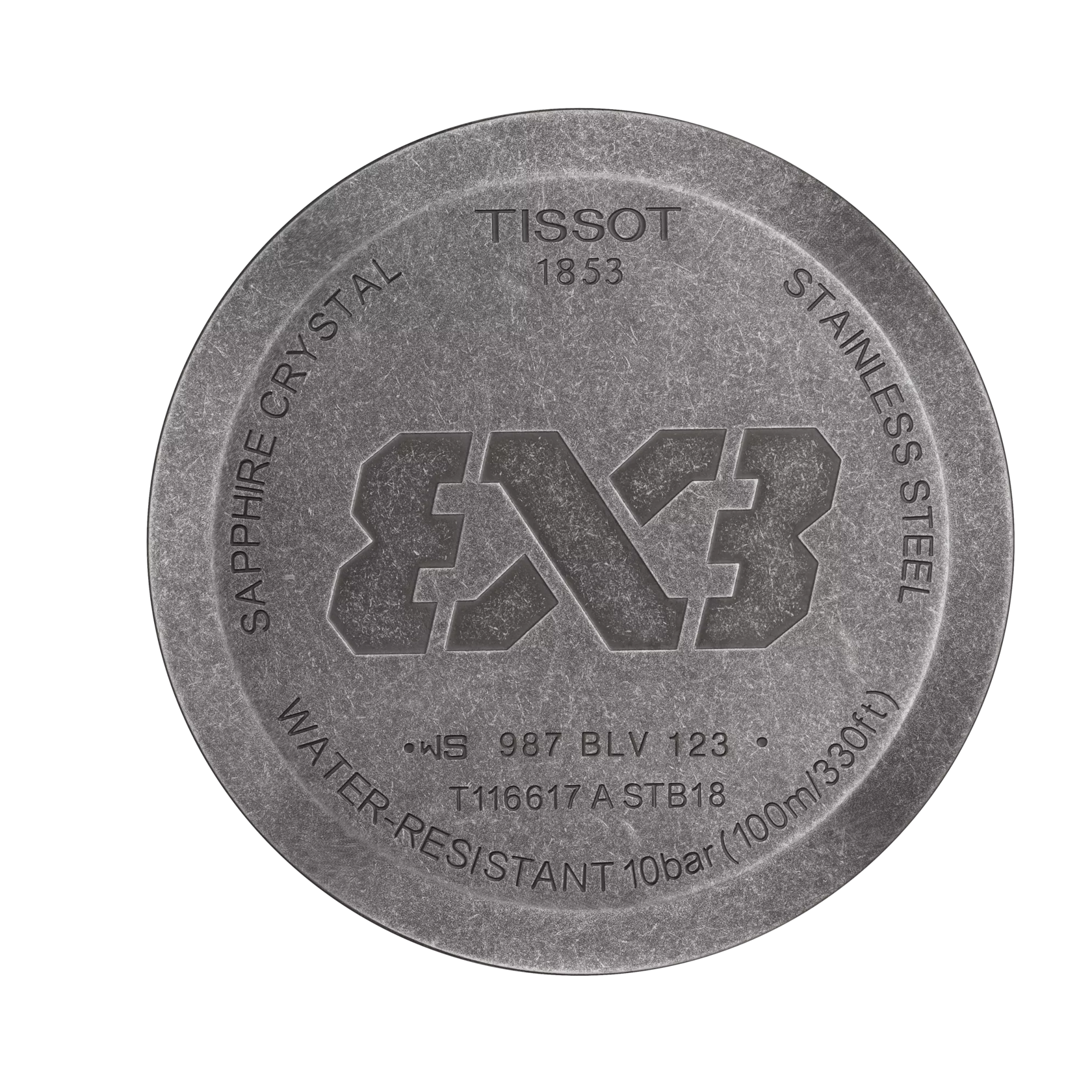 Back view of the watch case Tissot Chrono XL 3x3 Street Basketball