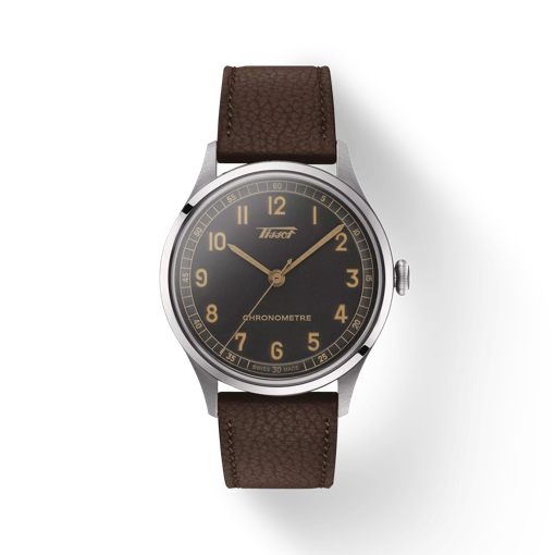 Front view of the watch Tissot Heritage 1938 Automatic COSC with shadow
