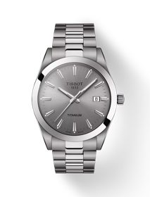 Vue de face de la montre Tissot Gentleman Titanium avec ombre