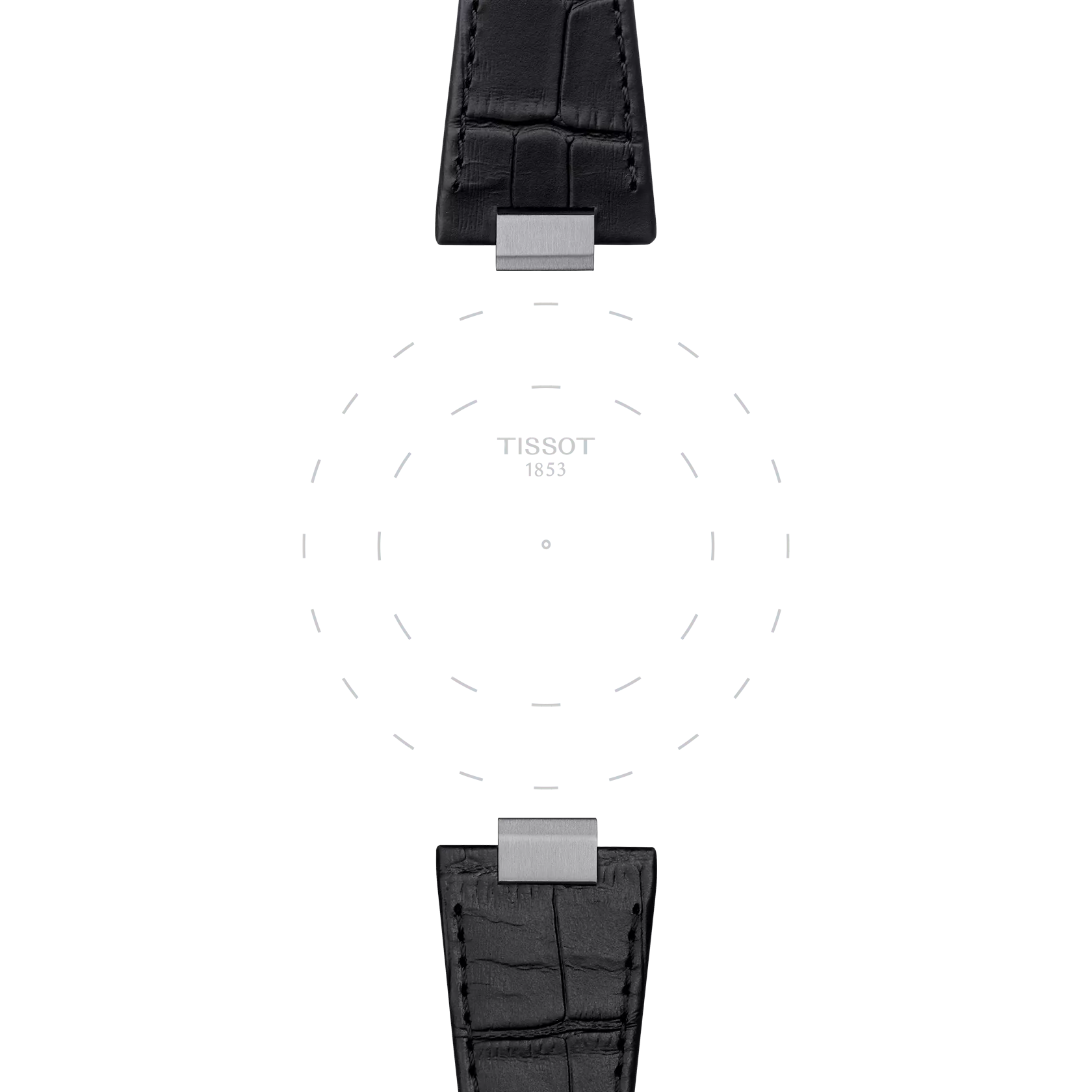 Focus on the lugs of Tissot originele zwart leren band met stalen slot