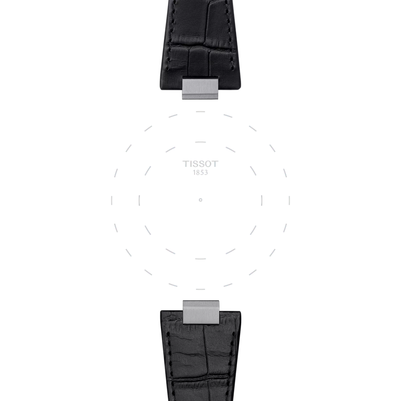 Focus on the lugs of Tissot originele zwart leren band met stalen slot