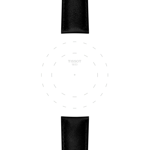 Focus on the lugs of 天梭表官方黑色純素皮革錶帶，錶耳尺寸20MM
