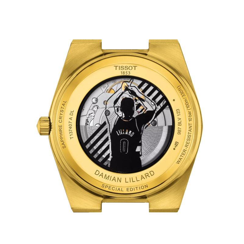 Back view of the watch case Tissot PRX Powermatic 80 Damian Lillard Special Edition 40mm