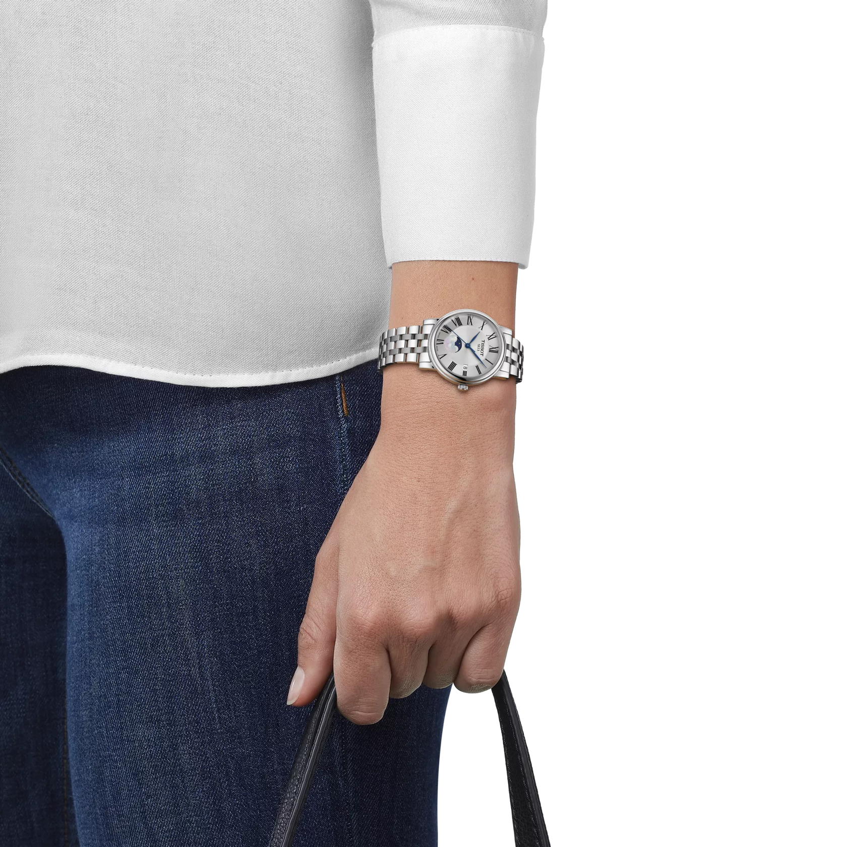 Simulation of the watch Tissot Carson Premium Lady Moonphase on a wrist