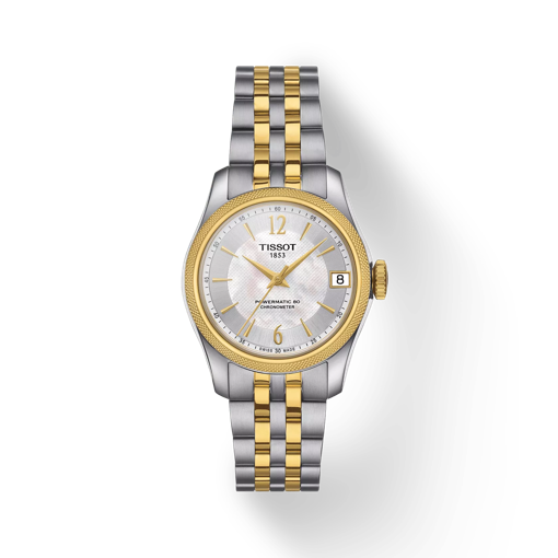 Front view of the watch Tissot Ballade Powermatic 80 COSC Lady with shadow