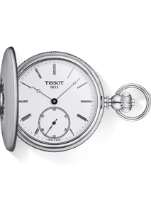 Front view of the watch Tissot Savonnette Mechanical with shadow