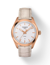 มุมมองด้านหน้าของนาฬิกา Tissot PR 100 Lady พร้อมเงา
