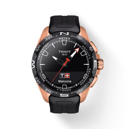 Front view of the watch Tissot T-Touch Connect Solar with shadow