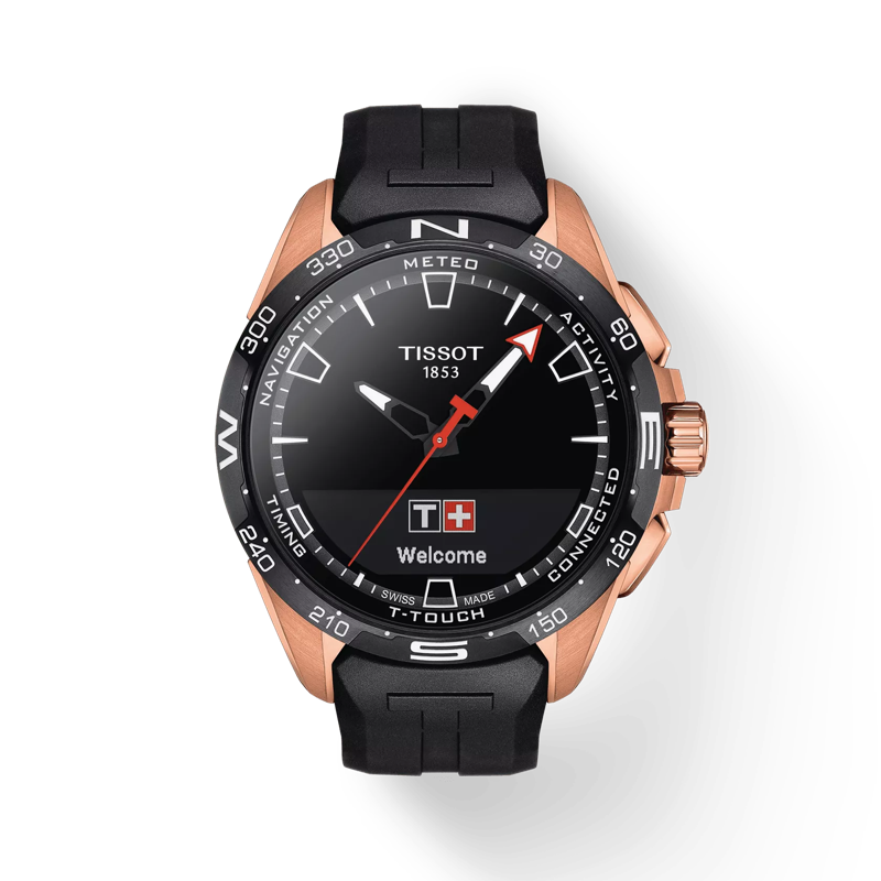 Front view of the watch Tissot T-Touch Connect Solar with shadow