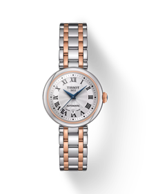 Front view of the watch Tissot Bellissima Automatic with shadow