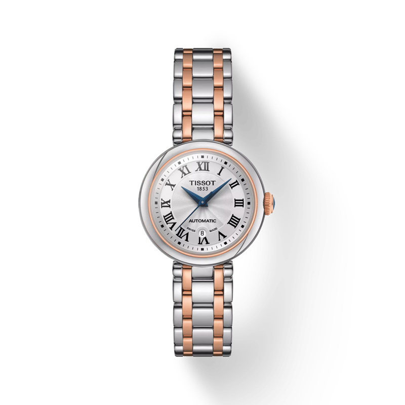 Vista frontal del reloj Tissot Bellissima Automatic con sombra