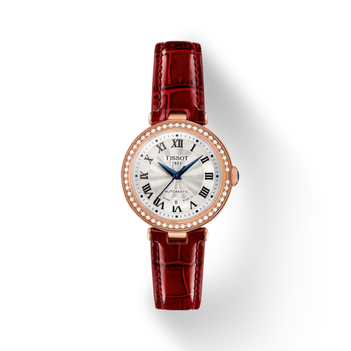 Front view of the watch Tissot Bellissima Automatic Lady with shadow
