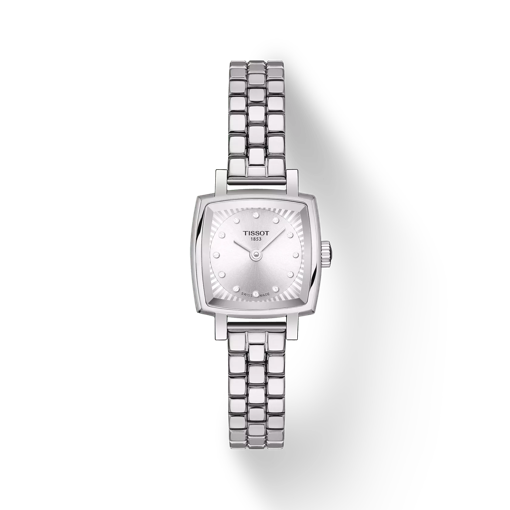 Vue de face de la montre Tissot Lovely Square avec ombre
