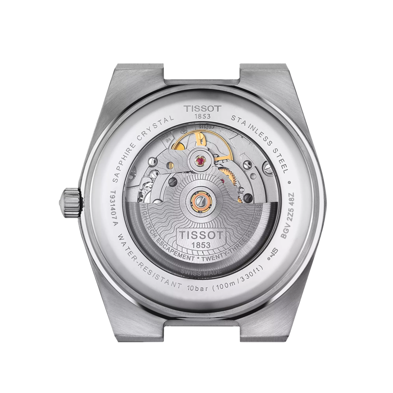 Back view of the watch case Tissot PRX Powermatic 80 Edelstahl & 18K Goldlünette 40mm