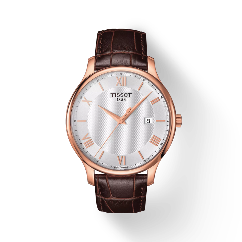 Vue de face de la montre Tissot Tradition avec ombre