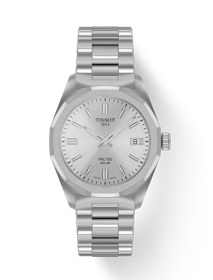 Front view of the watch Tissot PRC 100 Solar Quartz 34mm with shadow