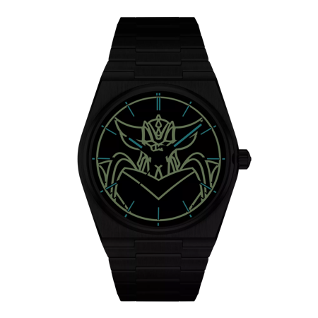 Front view of the watch Tissot PRX UFO Robot Grendizer 40mm in night mode