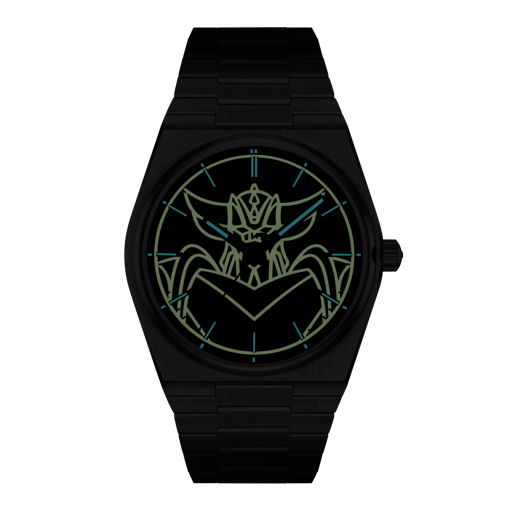 Front view of the watch Tissot PRX UFO Robot Grendizer 40mm in night mode