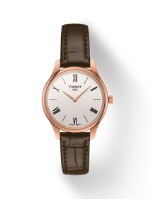 Vue de face de la montre Tissot Tradition 5.5 Lady (31.00) avec ombre