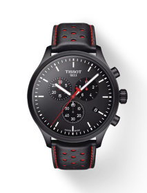 Front view of the watch Tissot Chrono XL Swiss Basketball with shadow