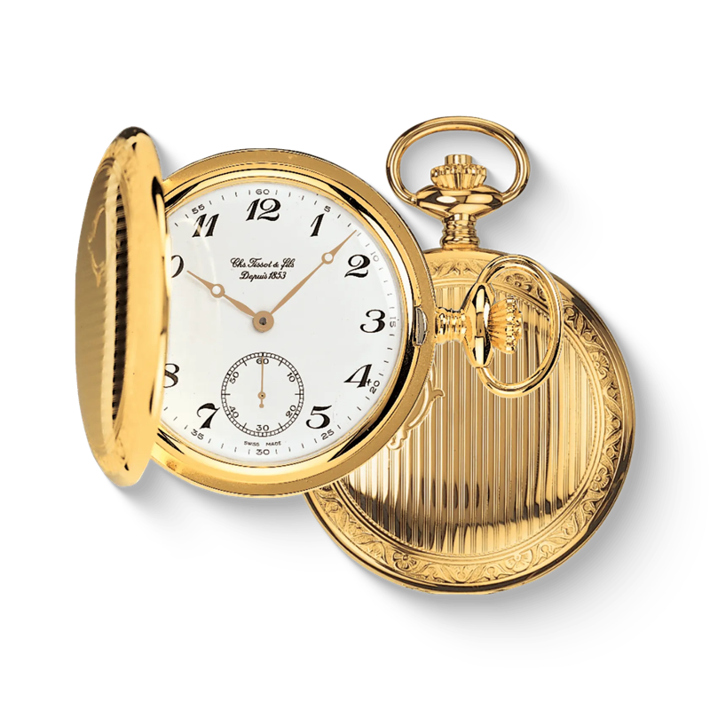 Vue de face de la montre Tissot Savonnette Mechanical avec ombre